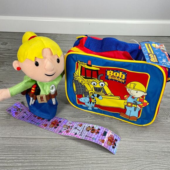 Vintage 2000 Bob the Builder Lunch Bag with Wendy Puppet & Sandylion Stickers - Picture 1 of 12